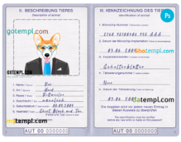 Austria dog (animal, pet) passport PSD template, fully editable