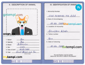 FREE editable template, Bahamas dog (animal, pet) passport PSD template, fully editable