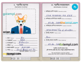 FREE editable template, Bangladesh dog (animal, pet) passport PSD template, fully editable