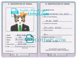 FREE editable template, Barbados cat (animal, pet) passport PSD template, fully editable