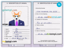 FREE editable template, Barbados dog (animal, pet) passport PSD template, fully editable