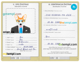 FREE editable template, Bosnia and Herzegovina dog (animal, pet) passport PSD template, fully editable
