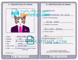 FREE editable template, Botswana cat (animal, pet) passport PSD template, fully editable