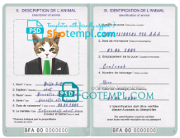 FREE editable template, Burkina Faso cat (animal, pet) passport PSD template, fully editable