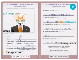 FREE editable template, Burundi dog (animal, pet) passport PSD template, completely editable