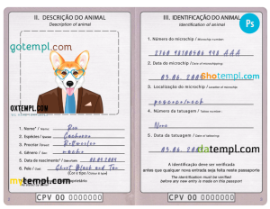 FREE editable template, Cabo Verde dog (animal, pet) passport PSD template, fully editable