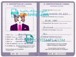 FREE editable template, Canada cat (animal, pet) passport template in PSD format, fully editable