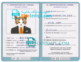 FREE editable template, Central African Republic cat (animal, pet) passport PSD template, completely editable