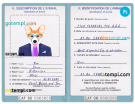 FREE editable template, Central African Republic dog (animal, pet) passport PSD template, fully editable
