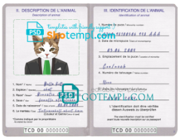 FREE editable template, Chad cat (animal, pet) passport PSD template, fully editable