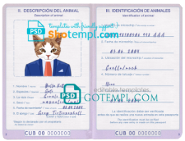 FREE editable template, Cuba cat (animal, pet) passport PSD template, completely editable