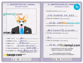 FREE editable template, Djibouti dog (animal, pet) passport PSD template, completely editable