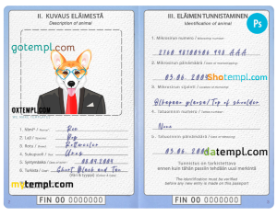 FREE editable template, Finland dog (animal, pet) passport PSD template, fully editable