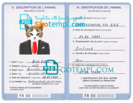 FREE editable template, France cat (animal, pet) passport template, fully editable