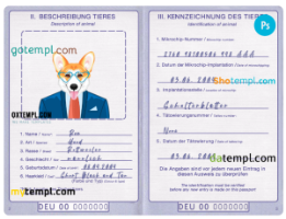 FREE editable template, Germany dog (animal, pet) passport PSD template, fully editable