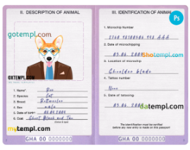 FREE editable template, Ghana dog (animal, pet) passport PSD template, fully editable