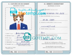 FREE editable template, Ireland cat (animal, pet) passport PSD template, completely editable