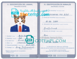 FREE editable template, Peru cat (animal, pet) passport PSD template, completely editable