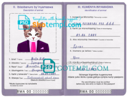 FREE editable template, Rwanda cat (animal, pet) passport PSD template, fully editable