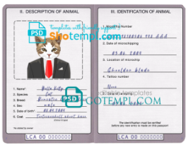 FREE editable template, Saint Lucia cat (animal, pet) passport PSD template, completely editable