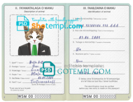 FREE editable template, Samoa cat (animal, pet) passport PSD template, completely editable