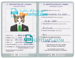 FREE editable template, Seychellas cat (animal, pet) passport PSD template, fully editable