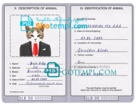FREE editable template, Solomon Islands cat (animal, pet) passport PSD template, fully editable