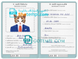 FREE editable template, Sri Lanka cat (animal, pet) passport PSD template, fully editable