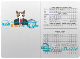 FREE editable template, Tajikistan cat (animal, pet) passport PSD template, fully editable