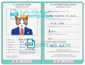 FREE editable template, Turkey cat (animal, pet) passport PSD template, completely editable