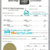 editable template, USA South Carolina marriage certificate template in PSD format