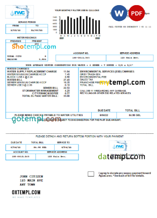 editable template, Georgia RWC water bill template in Word and PDF format