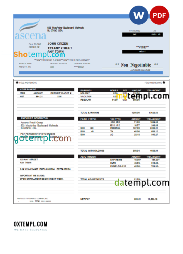 editable template, USA retail company employee sheet template in Word and PDF format