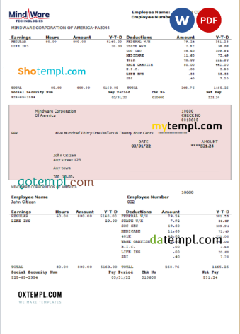 editable template, USA software company employee sheet template in Word and PDF format