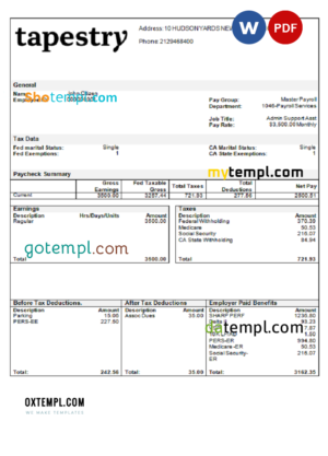 editable template, USA apparel company employee sheet template in Word and PDF format