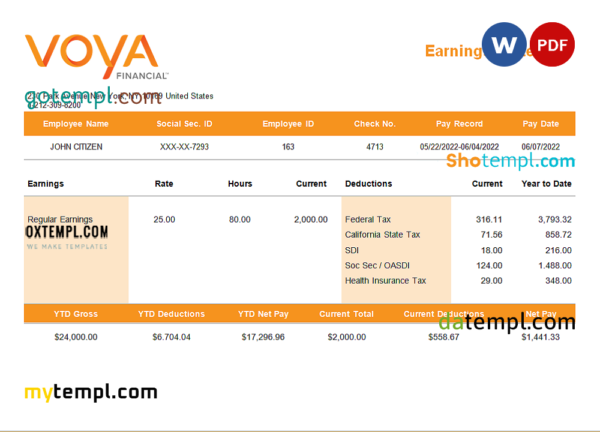 editable template, USA financial company employee sheet template in Word and PDF format, version 4