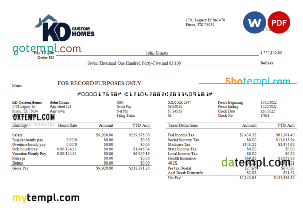 editable template, USA building company employee sheet template in Word and PDF format