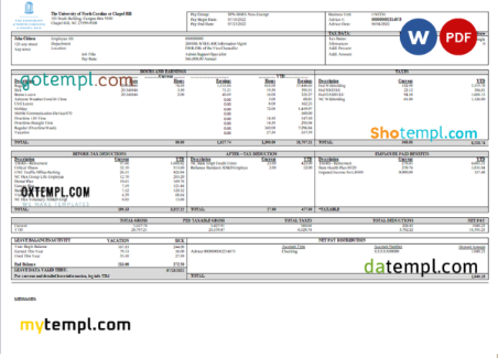editable template, USA public research university employee sheet template in Word and PDF format