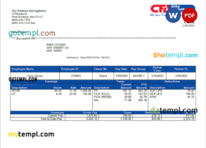 USA furniture & appliances employee sheet template in Word and PDF format
