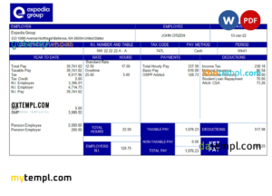 USA technological company employee sheet Word and PDF template