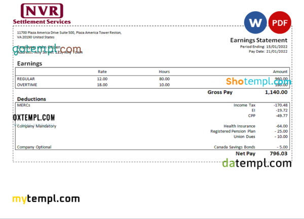 editable template, USA construction company employee sheet template in Word and PDF format