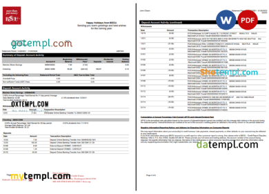 editable template, Australia BECU bank statement Word and PDF template, 2 pages