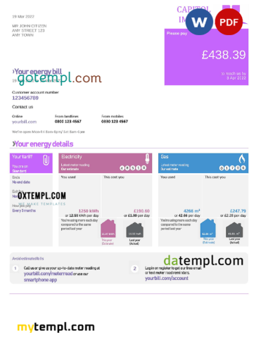 editable template, # capitol imact universal multipurpose utility bill, Word and PDF template