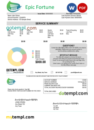 # epic fortune universal multipurpose utility bill, Word and PDF template