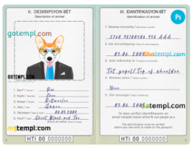 FREE editable template, Haiti dog (animal, pet) passport PSD template, completely editable