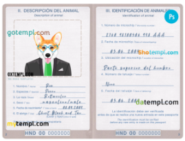 FREE editable template, Honduras dog (animal, pet) passport PSD template, fully editable