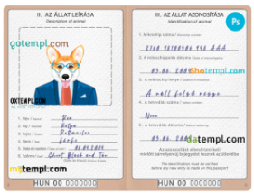 FREE editable template, Hungary dog (animal, pet) passport PSD template, fully editable