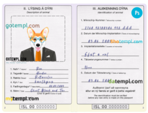 FREE editable template, Iceland dog (animal, pet) passport PSD template, fully editable