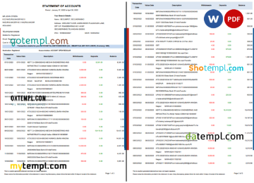 editable template, India HDFC bank statement Word and PDF template, 5 pages