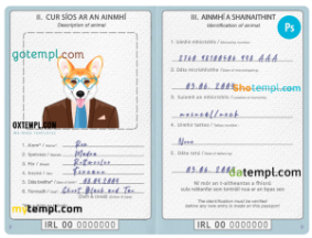 FREE editable template, Ireland dog (animal, pet) passport template, fully editable